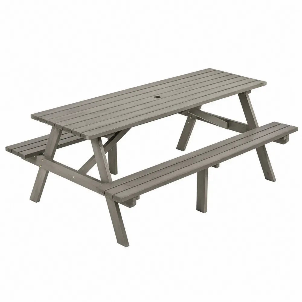 Picknicktisch Gartentisch mit 2 Bänken aus lackiertem Kiefernholz rechteckig taupegrau 180 x 150 x 75 cm