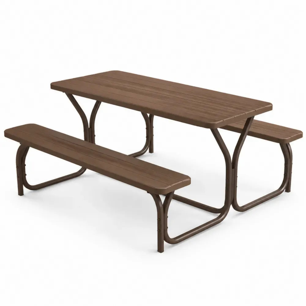 Picknicktisch mit 2 Bänken 150 x 145 x 75 cm HDPE Kunststoff pulverbeschichteter Stahl rechteckig Braun