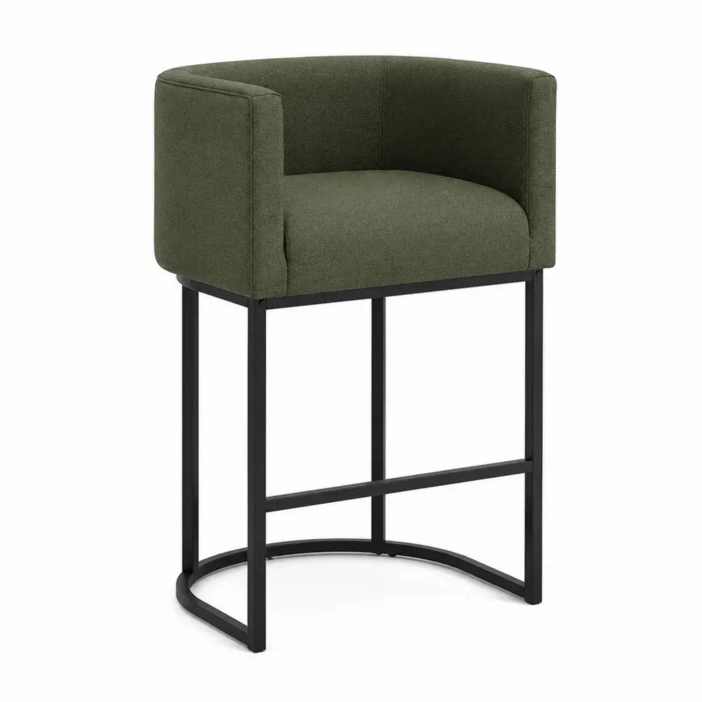 Barhocker mit Armlehnen gepolstert 58 x 56 x 96 cm Polyestergewebe Stahlgestell rechteckige Sitzfläche olivgrün schwarz