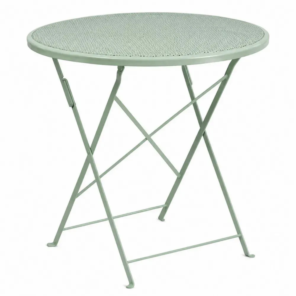 Runder Klapptisch 70 x 71 cm aus pulverbeschichtetem Stahl in Grün mit gelochter Tischplatte