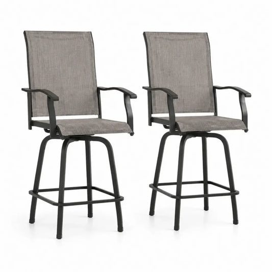 Barhocker 2er Set drehbar mit Armlehnen 56 x 62 x 112 cm PVC beschichtetes Polyestergewebe Stahl rechteckige Sitzfläche grau schwarz