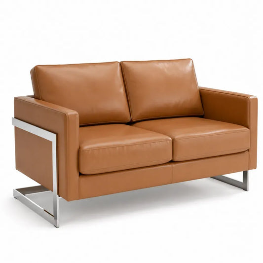 2-Sitzer Sofa rechteckig PU-Kunstleder mit verchromtem Stahlrahmen cognacbraun silber 150 x 82 x 82 cm