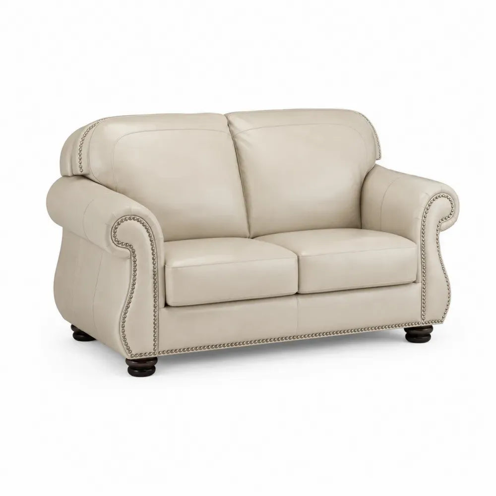 2-Sitzer Sofa mit Rollarmlehnen PU-Kunstleder Holzrahmen rechteckig Cremebeige 168 x 90 x 95 cm