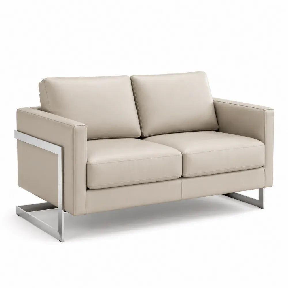 2-Sitzer Sofa rechteckig PU-Kunstleder mit verchromtem Stahlrahmen beige silber 145 x 82 x 83 cm