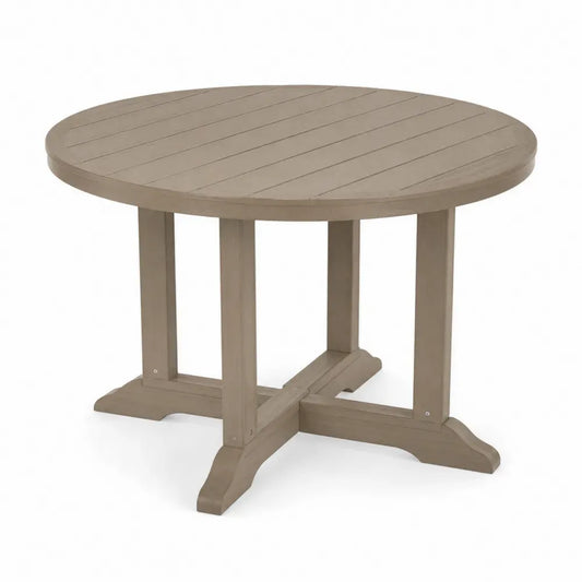 Gartentisch rund HDPE-Kunststoff in Holzoptik mit Lamellenplatte taupe Ø 120 x 74 cm