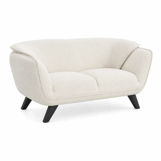 2-Sitzer Polstersofa geschwungen Polyester-Bouclé mit Kautschukholzbeinen cremeweiß schwarz 150 x 78 x 82 cm