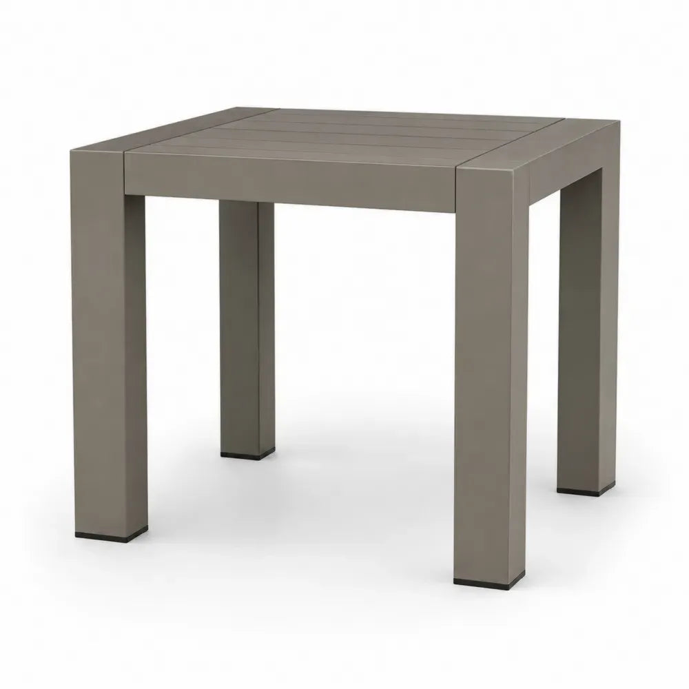 Quadratischer Gartentisch aus pulverbeschichteter Aluminiumlegierung in Taupe 90 x 90 x 74 cm