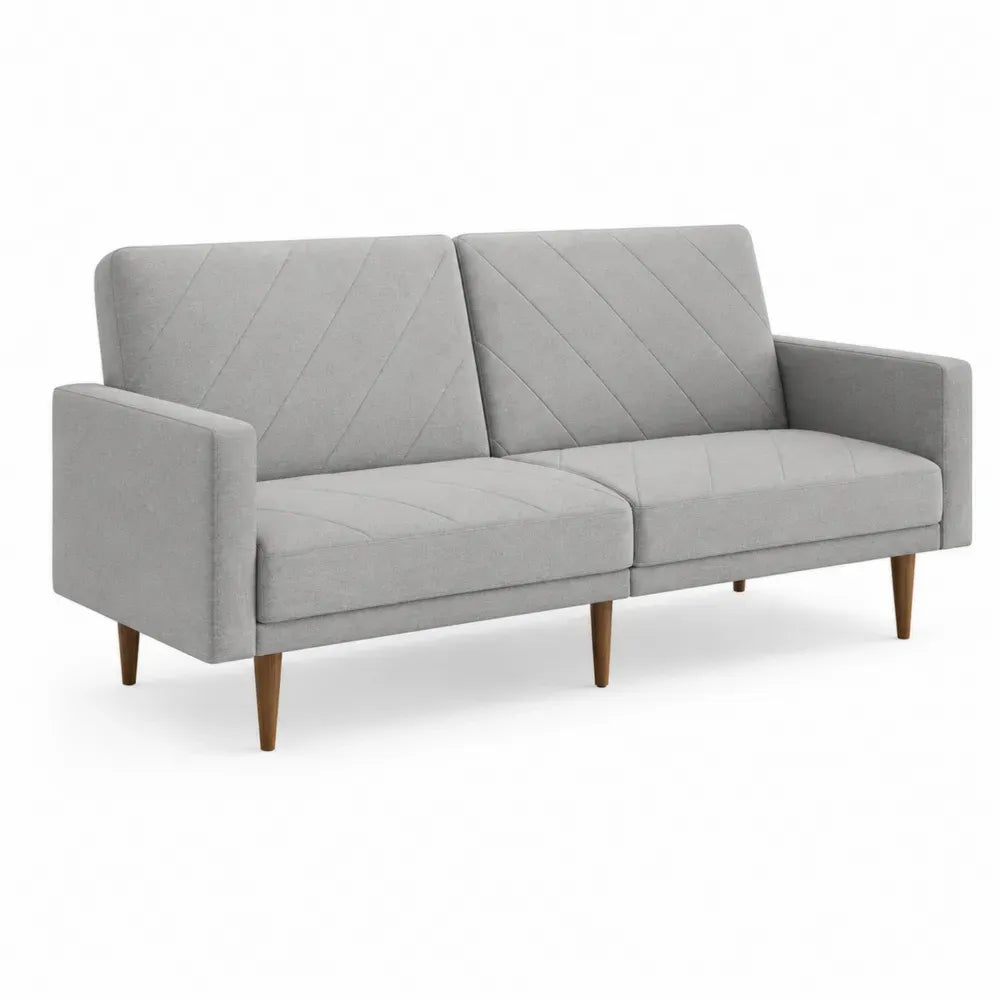 2-Sitzer Sofa Polyestergewebe Polyurethan-Schaumstoff Holzrahmen rechteckig Hellgrau Naturbraun 180 x 82 x 84 cm