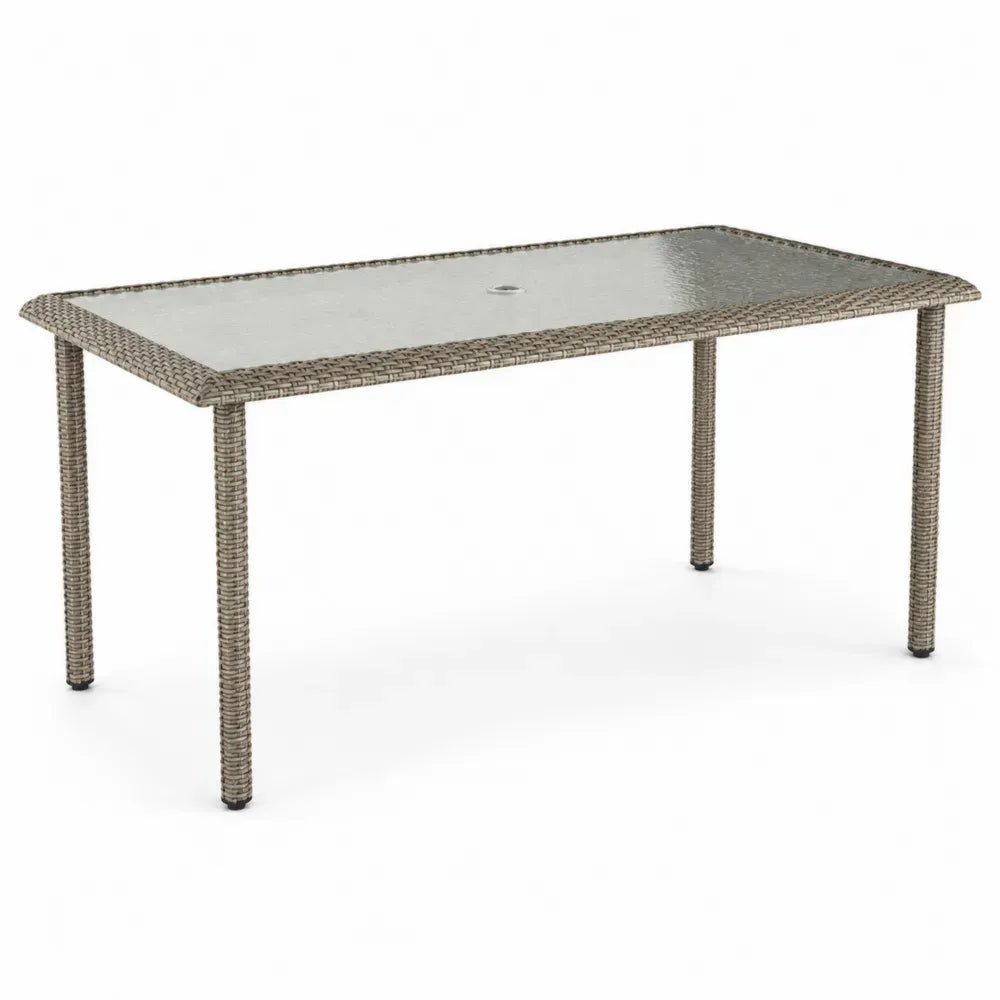 Gartentisch 150 x 90 x 74 cm PE Rattan Stahl gehärtetes Glas rechteckig Grau Taupe