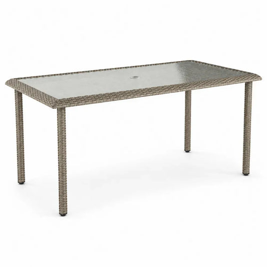 Gartentisch 150 x 90 x 74 cm PE Rattan Stahl gehärtetes Glas rechteckig Grau Taupe