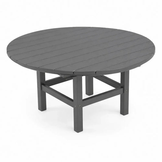 Runder Gartentisch 120 cm Durchmesser 74 cm Höhe HDPE Tischplatte mit Lattenstruktur Stahlgestell Anthrazit