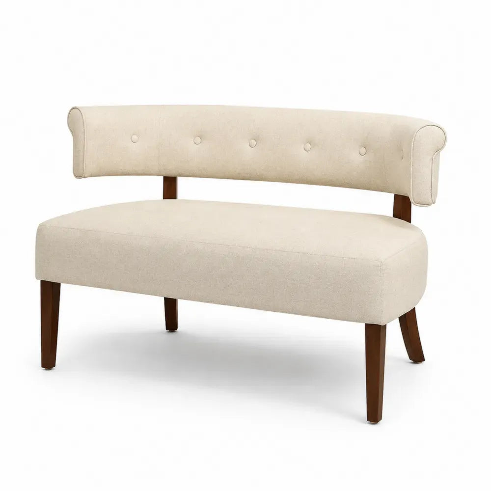 2-Sitzer Sofa Sitzbank rechteckig Polyestergewebe mit Kautschukholzbeinen beige braun 128 x 62 x 82 cm
