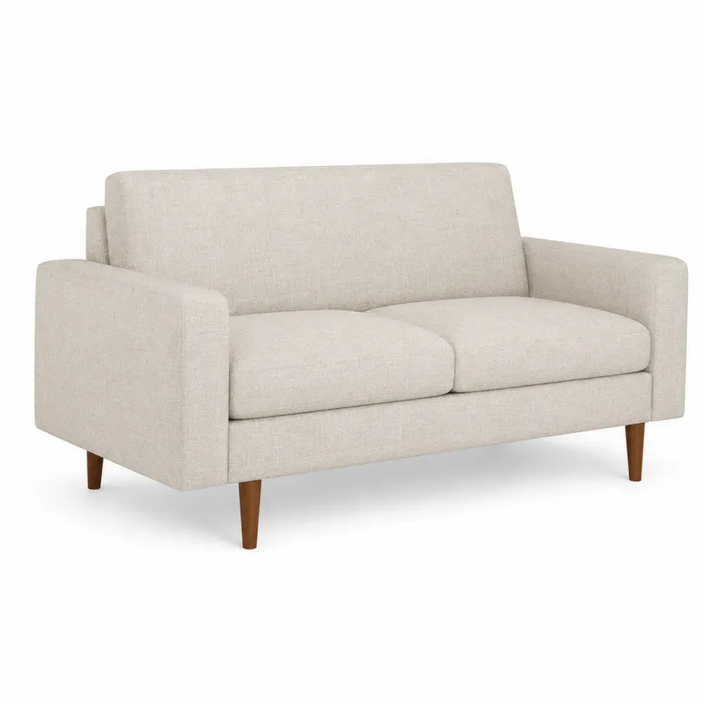 2-Sitzer Polstersofa rechteckig Polyestergewebe mit Kautschukholzbeinen beige braun 150 x 78 x 80 cm