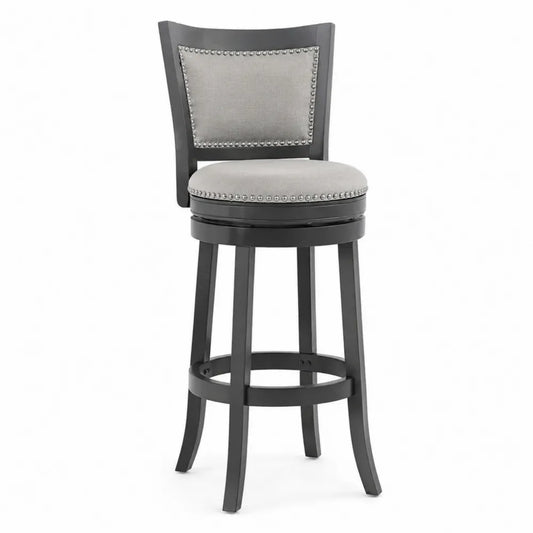 Barhocker mit Rückenlehne drehbar 50 x 54 x 116 cm Polyestergewebe Kautschukholz runde Sitzfläche grau dunkelgrau silber