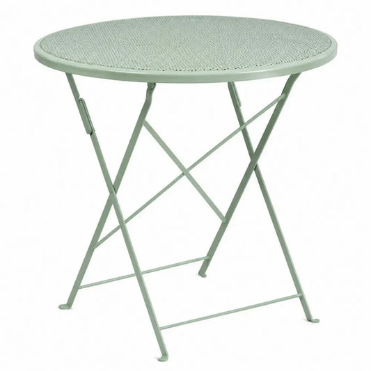 Runder Klapptisch 70 x 71 cm aus pulverbeschichtetem Stahl in Grün mit gelochter Tischplatte